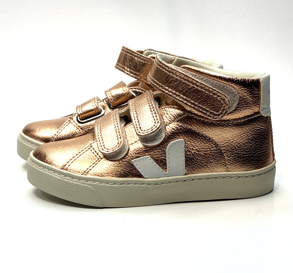 VEJA Kids Rose Gold Metallic Leather High Top Sneakers Girls US 12 EU 29